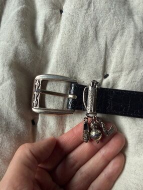 Brighton Black Leather Belt with Silver Golf Charm Accent